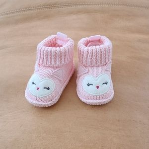 Pink Owl Newborn Booties